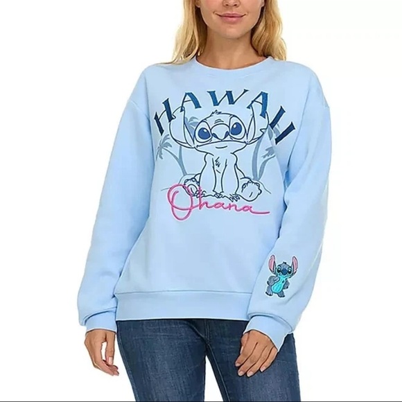 Disney Tops - Disney Stitch Women’s Blue Hawaii Ohana Sweatshirt XL